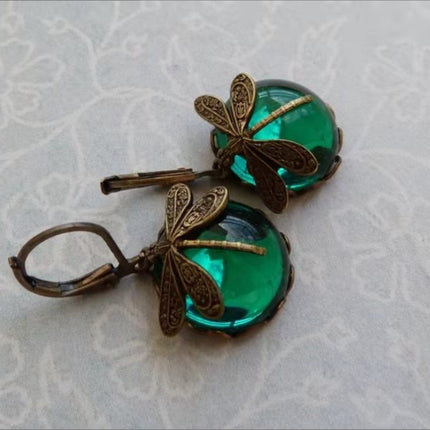 Vintage Dragonfly Alloy Earrings – Electroplated Stone-Inlaid Fashion Jewelry