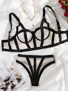 Mesh Splicing Two-Piece Shapewear Set – Sheer Low-Cut Top & Pants Outfit