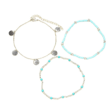 Shell Bead Three-Piece Geometric Anklet Set – Fashion OL Style