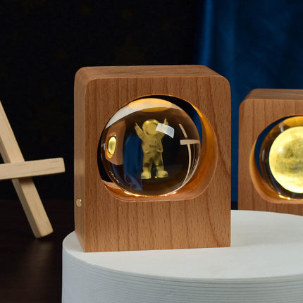 Crystal Ball LED Night Light – Stepless Dimming Wooden Base Decorative Lamp