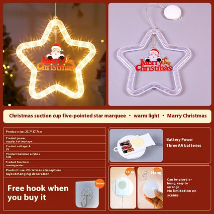 LED Five-Pointed Star Christmas Pendant Light – Battery Powered Window Hanging Decoration