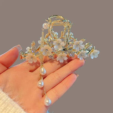 Bell Orchid Tassel Grip Hair Clip with Diamond Inlay