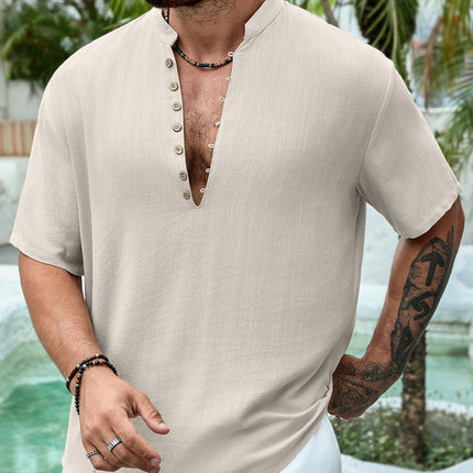 Men’s Summer Viscose Solid Color Short Sleeve Pullover