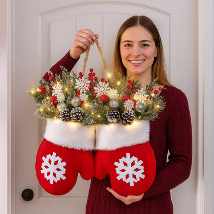 Christmas Gloves Wreath – LED Hanging Door Ornament (Luminous & Non-Luminous Styles)