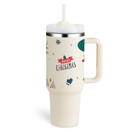 40oz Insulated Tumbler with Handle, Straw & Spill-Proof Lid