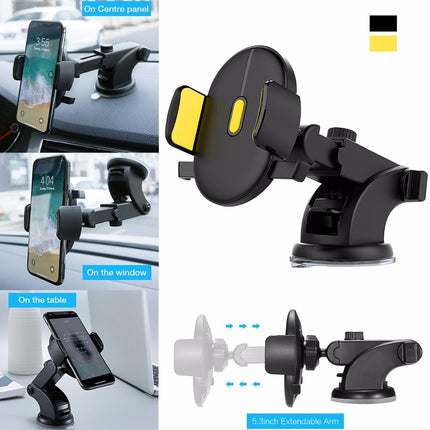 Car Phone Holder with Long Rod & Telescopic Arm – Suction Cup Dashboard Mount