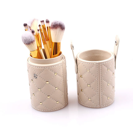 12-Piece Makeup Brush Set with Storage Bucket – Two-Tone Fiber Brushes with Wooden Handles