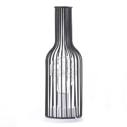Minimalist Hollow Iron Table Lamp – Creative Wine Bottle Design with Copper Wire Lights