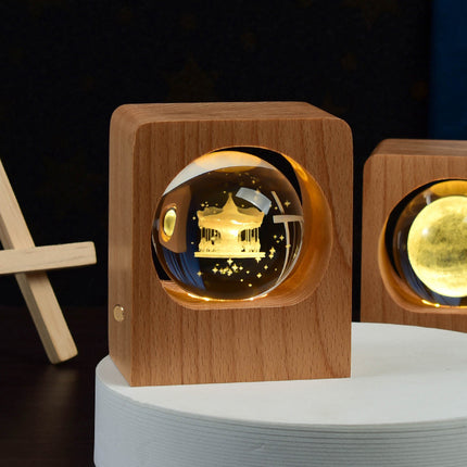 Crystal Ball LED Night Light – Stepless Dimming Wooden Base Decorative Lamp