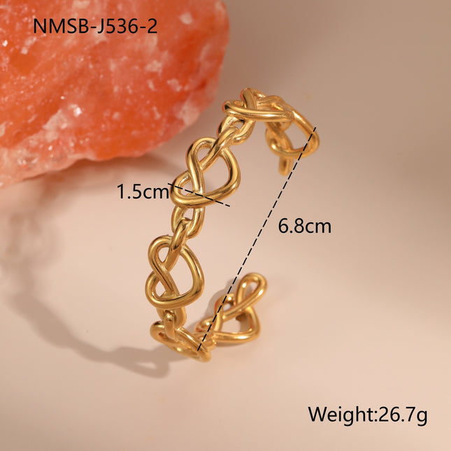 18K Electroplated Heart & Geometric Stainless Steel Bracelet