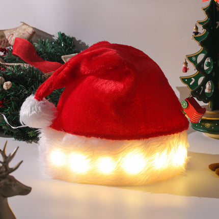 LED Light-Up Plush Santa Hat – 20 LED Twinkling Christmas Hat with Soft Spandex Fabric