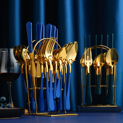 Luxury Stainless Steel Dinnerware Set – 24-Piece Cutlery with Storage Rack