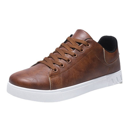 men’s Casual Low-Top Flat Shoes – Solid Color PU Leather Wear-Resistant Sneakers