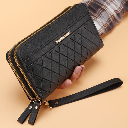 Women’s Double Zipper Long PU Leather Wallet – Multiple Card Slots
