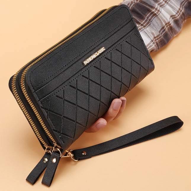 Women’s Double Zipper Long PU Leather Wallet – Multiple Card Slots