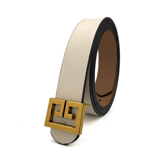 All-Match Imitation Leather Belt with Square Bronze Alloy Buckle