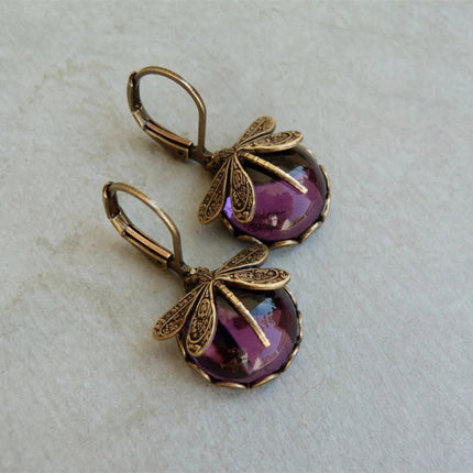 Vintage Dragonfly Alloy Earrings – Electroplated Stone-Inlaid Fashion Jewelry
