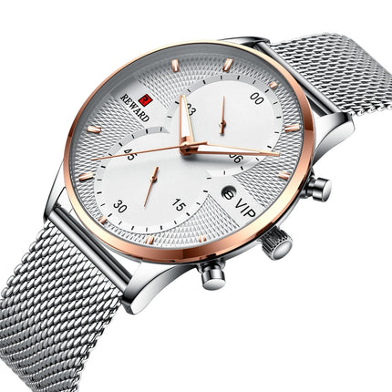 Men’s Business Quartz Watch – 30M Waterproof, Calendar Function, Stainless Steel Strap