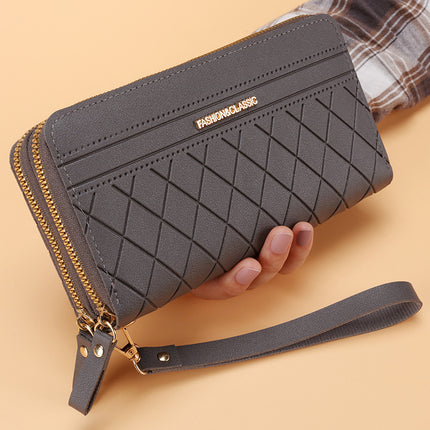 Women’s Double Zipper Long PU Leather Wallet – Multiple Card Slots
