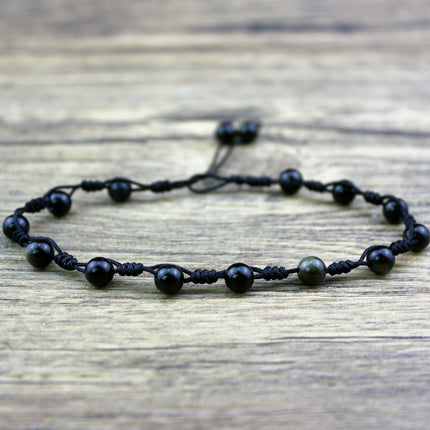 Hand-Woven Natural Obsidian Anklet – Simple Protective Hope Jewelry