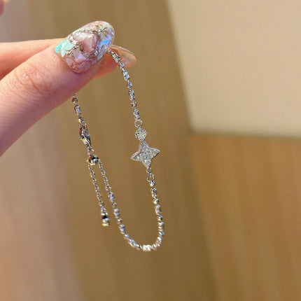 Double-Sided Four Eight-Pointed Stars Diamond Bracelet (S925 Sterling Silver)