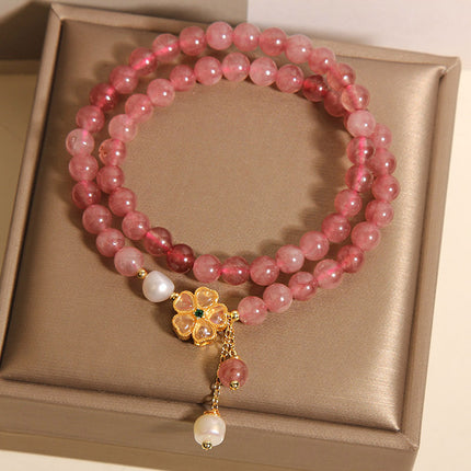 Women’s Double Circle Strawberry Quartz Clover Bracelet
