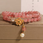 Women’s Double Circle Strawberry Quartz Clover Bracelet