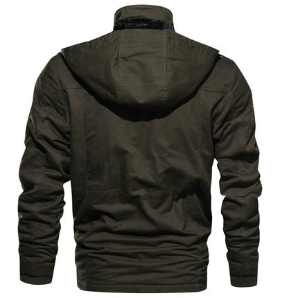 Men’s Casual Ribbed Hem Polyester Jacket – Medium-Length Leisure Outerwear