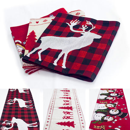 Christmas Elk & Snowman Table Runner – Cotton Linen Merry Christmas Table Flag