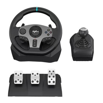 PXNV9 Racing Steering Wheel Set – USB Gaming Wheel with Pedals & Gear Shifter for PC/PS3/PS4/Xbox One/Switch