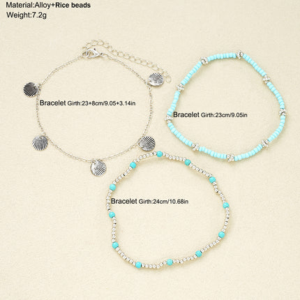 Shell Bead Three-Piece Geometric Anklet Set – Fashion OL Style