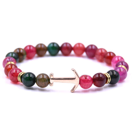 Unisex Natural Stone Boat Anchor Bracelet with Rhinestones