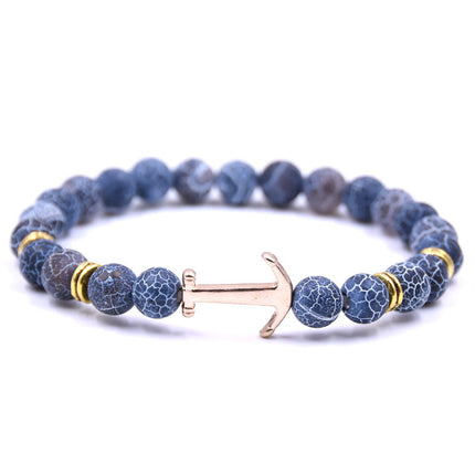 Unisex Natural Stone Boat Anchor Bracelet with Rhinestones