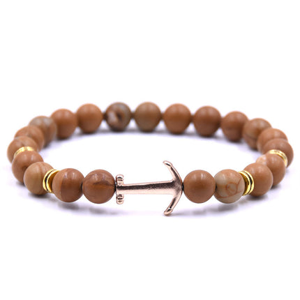 Unisex Natural Stone Boat Anchor Bracelet with Rhinestones