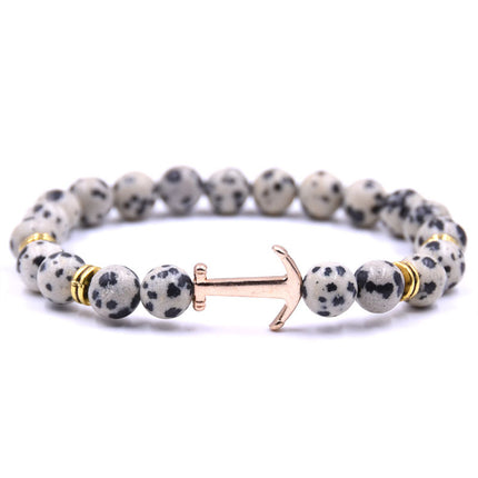 Unisex Natural Stone Boat Anchor Bracelet with Rhinestones