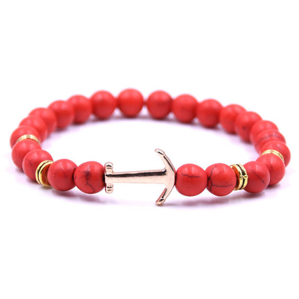 Unisex Natural Stone Boat Anchor Bracelet with Rhinestones