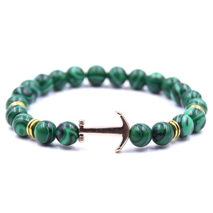 Unisex Natural Stone Boat Anchor Bracelet with Rhinestones