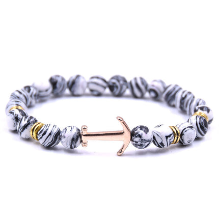 Unisex Natural Stone Boat Anchor Bracelet with Rhinestones