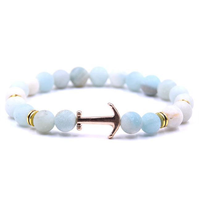Unisex Natural Stone Boat Anchor Bracelet with Rhinestones