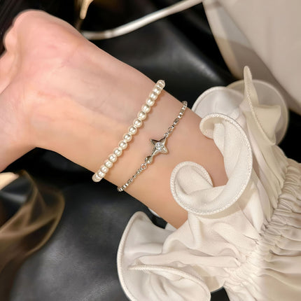 Double-Sided Four Eight-Pointed Stars Diamond Bracelet (S925 Sterling Silver)