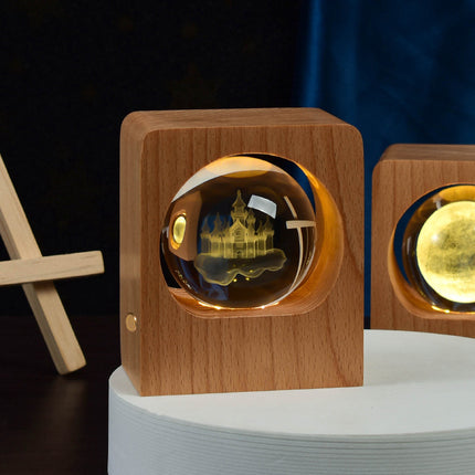 Crystal Ball LED Night Light – Stepless Dimming Wooden Base Decorative Lamp