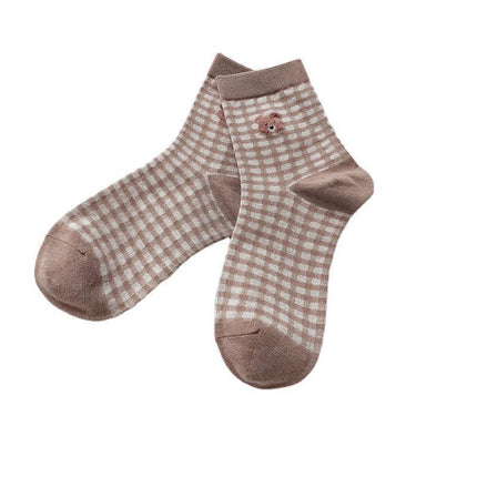 Japanese Style Bear Embroidery Cotton Socks