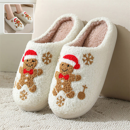Christmas Snowflake Gingerbread Slippers – Plush Winter Indoor Non-Slip House Shoes (Unisex)