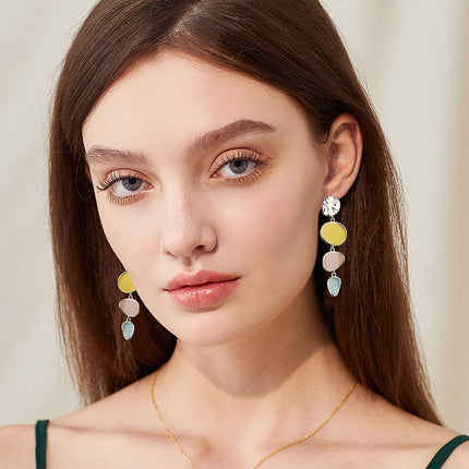 Morandi Three-Color Oil Drip Disc Earrings – Fresh Style