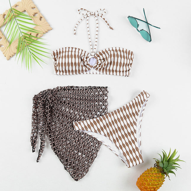 Women’s Striped Three-Piece Swimsuit Set
