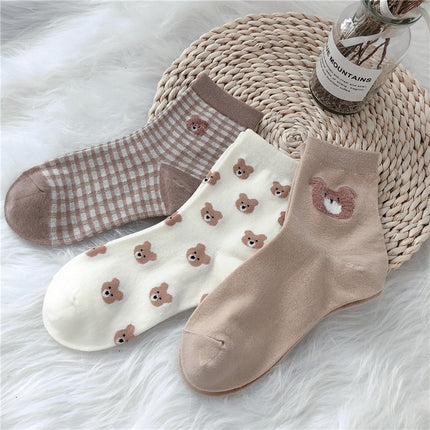 Japanese Style Bear Embroidery Cotton Socks