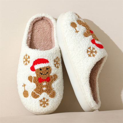 Christmas Snowflake Gingerbread Slippers – Plush Winter Indoor Non-Slip House Shoes (Unisex)