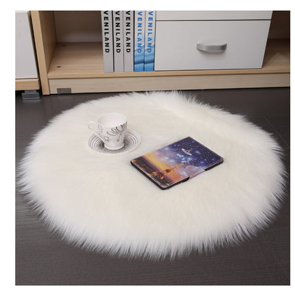 Round Plush Carpet Floor Mat – Soft Fluffy Wool-Style Rug for Bedroom & Living Room