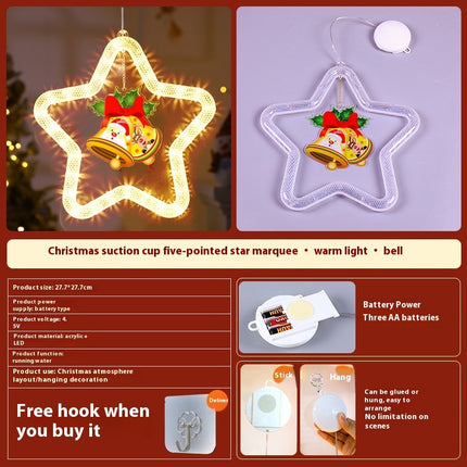 LED Five-Pointed Star Christmas Pendant Light – Battery Powered Window Hanging Decoration