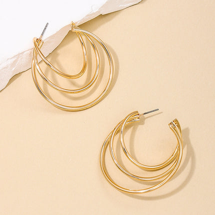 Geometric Round Hoop Alloy Earrings – Gold